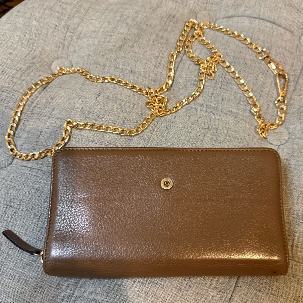 Gucci✨Long Pebbled Leather Continental Travel Organizer Flap Wallet Gold Chain - Picture 7 of 13